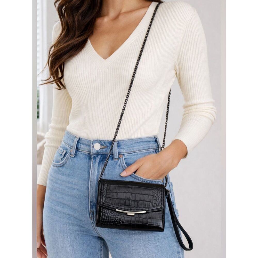 NWOT ALDO Croc Embossed Vegan Leather Bag 4-in-1 Crossbody Clutch Wristlet